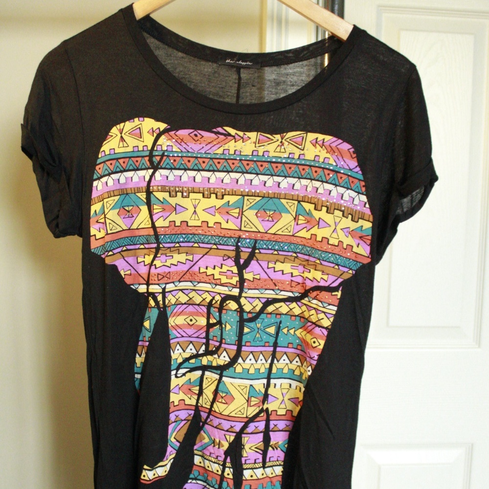 Black Elephant Tee w/ Beading